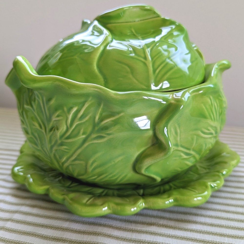 Cabbage ware lettuce ware soup tureen and platter 3 pieces
